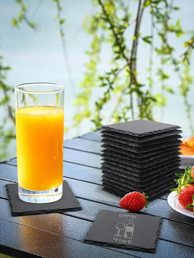 1 تشيس 1CHASE 6-Piece Natural Stone Square Slate Coaster With Rough Edge Black 10X10cm